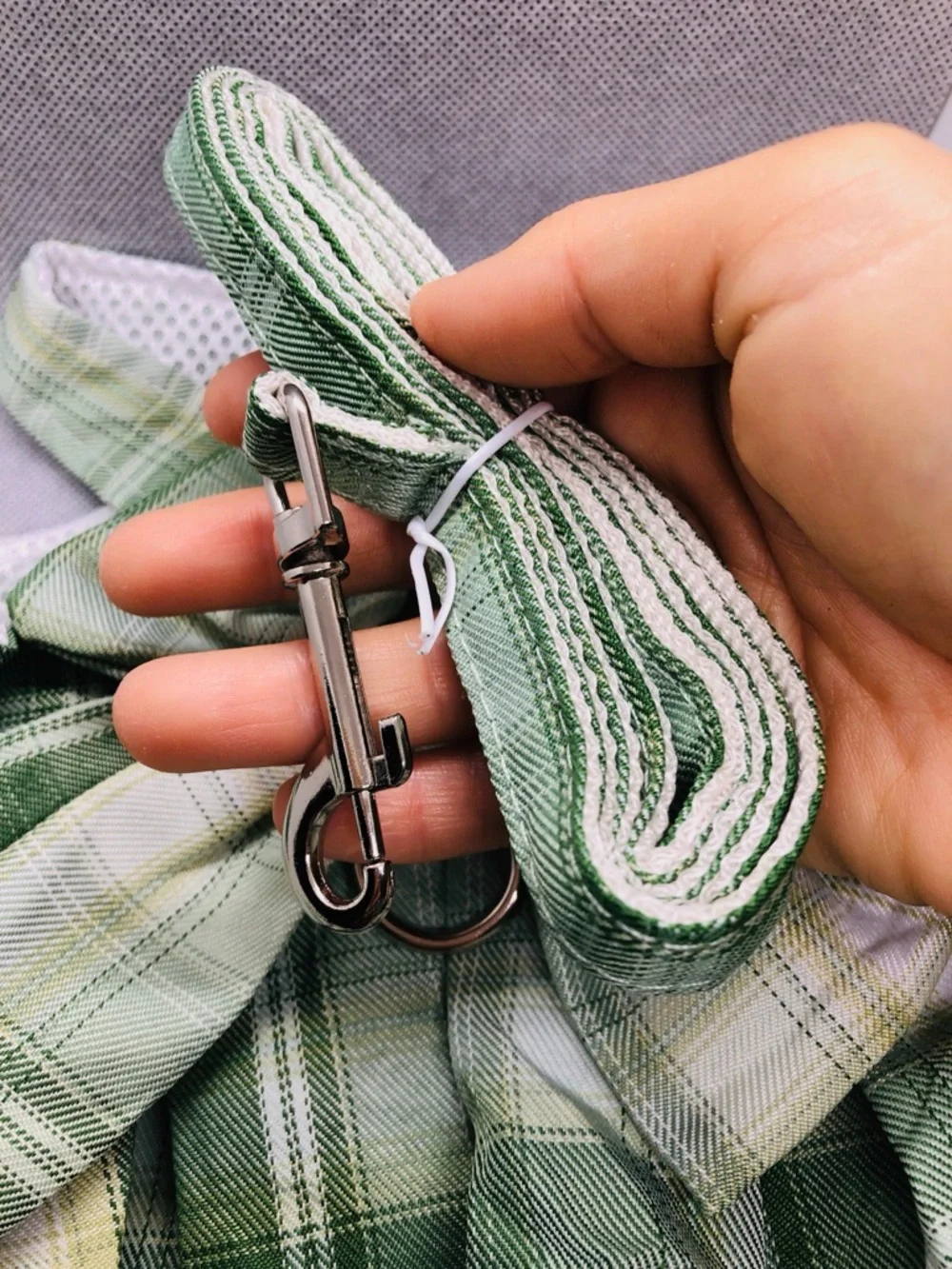 Green Plaid pet Harness Dress with Leash